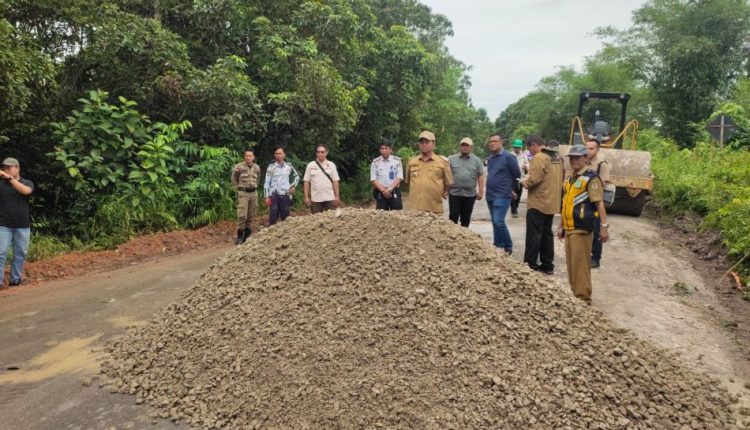Bupati Katingan, Kalimantan Tengah Saiful meninjau pekerjaan penimbunan badan jalan di wilayah Desa Buntut Bali, Kecamatan Pulau Malan, Selasa (25/3/2025). Foto : Hairul Saleh